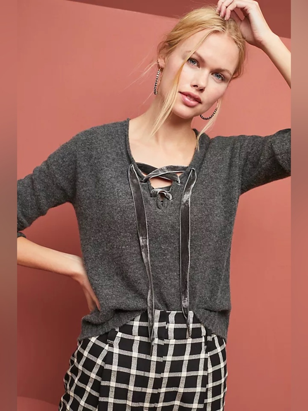 RAILS Amelia Lace-Up Sweater in Charcoal